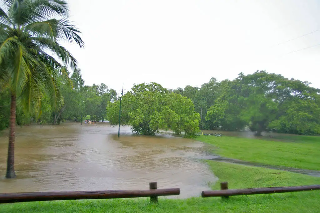 Flooding of a creek due to heavy monsoonal rain